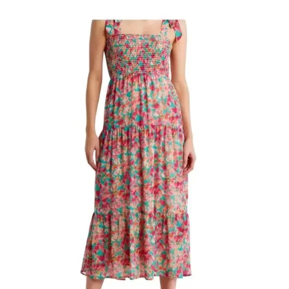 SAM EDELMAN Floral Smocked Midi Dress - Picture 1 of 12